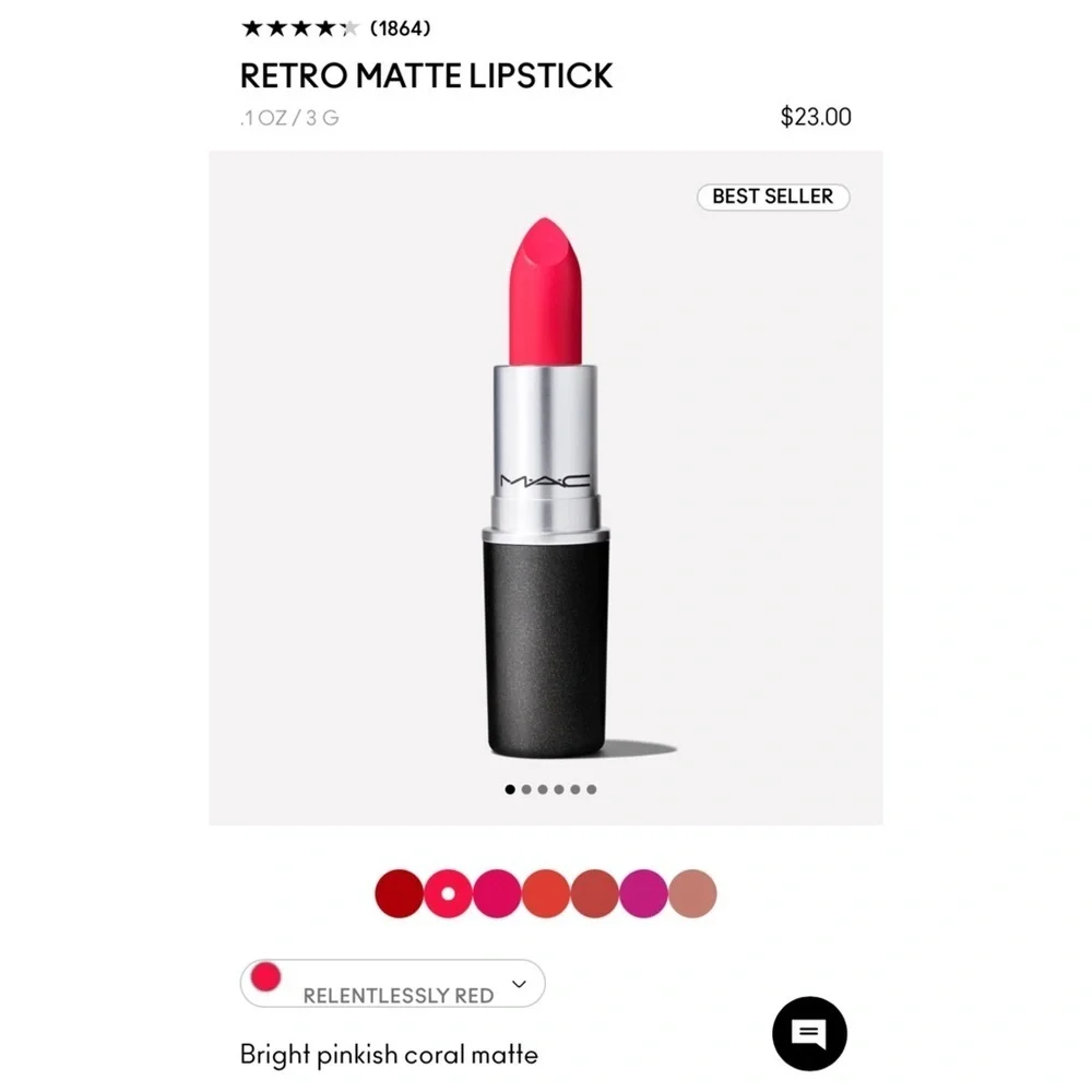 MAC Relentlessly Red Retro Matte Creamy Lipstick — Full Size .1 oz